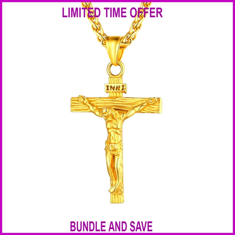 Stainless Steel Crucifix Necklace with 24" Chain, Gift Packed, Unisex